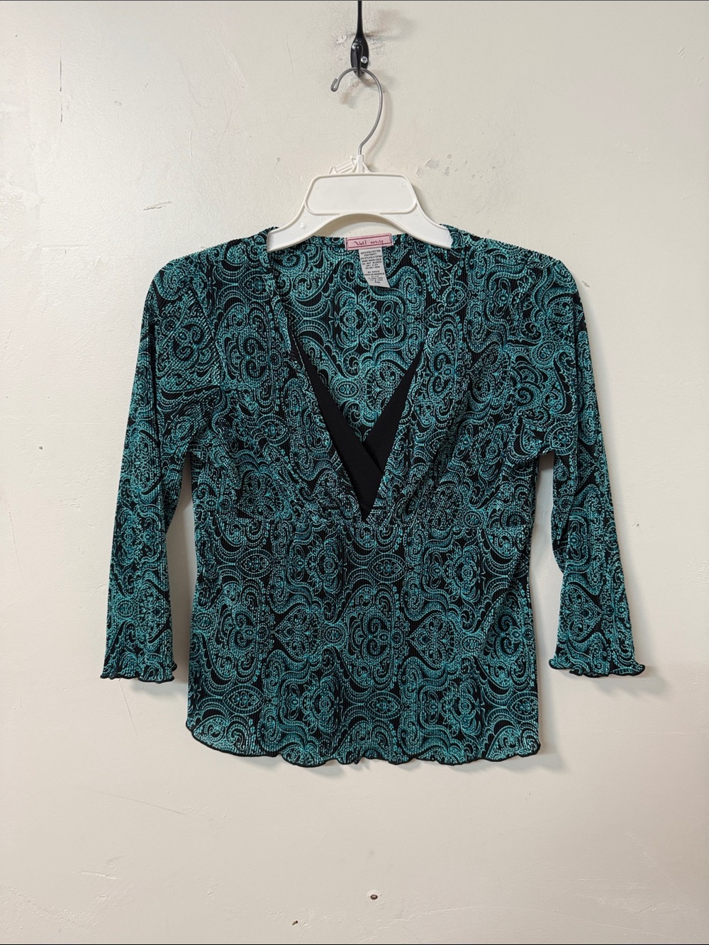 Paisley V-Neck Long Sleeve Top in Teal